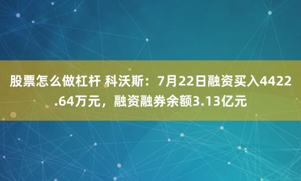 股票怎么做杠杆 科沃斯：7月22日融资买入4422.64万元，融资融券余额3.13亿元